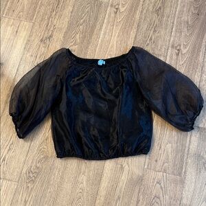 CeCe Black Blouse with Sheer Sleeves